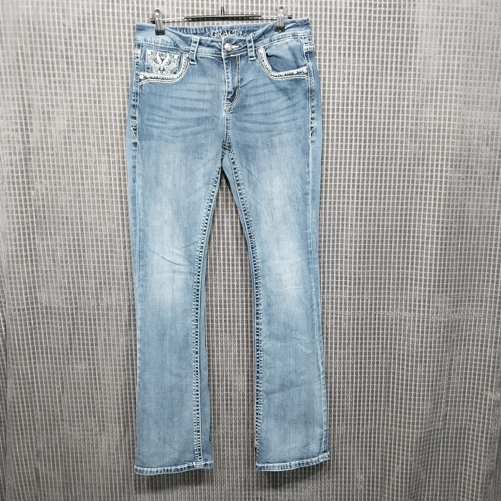 Grace in LA Jeans Women Bootcut Distressed Stretch Denim 30 Blue